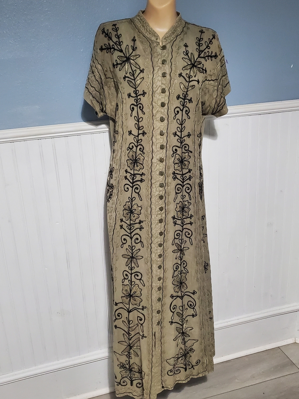 Vintage 90s Magic India Embroidered Rayon Maxi Dress Free Size Whimsygoth Boho